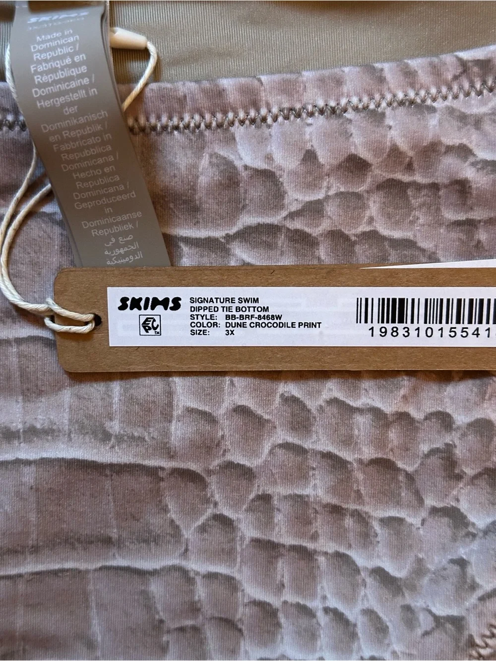 SKIMS Signature Swim Dune Crocodile Print Tie-Side Bikini Bottoms NWT